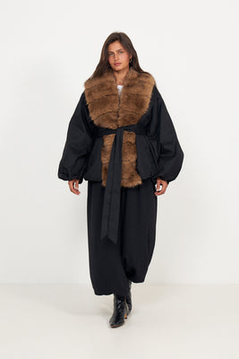 Faux Fur Collar  Jacket - Black