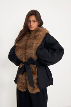 Faux Fur Collar  Jacket - Black