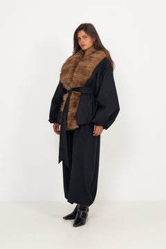 Faux Fur Collar  Jacket - Black