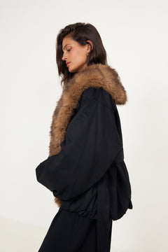 Faux Fur Collar  Jacket - Black