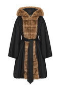 Faux Fur Collar Coat - Black
