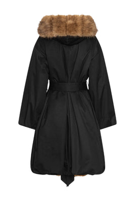 Faux Fur Collar Coat - Black