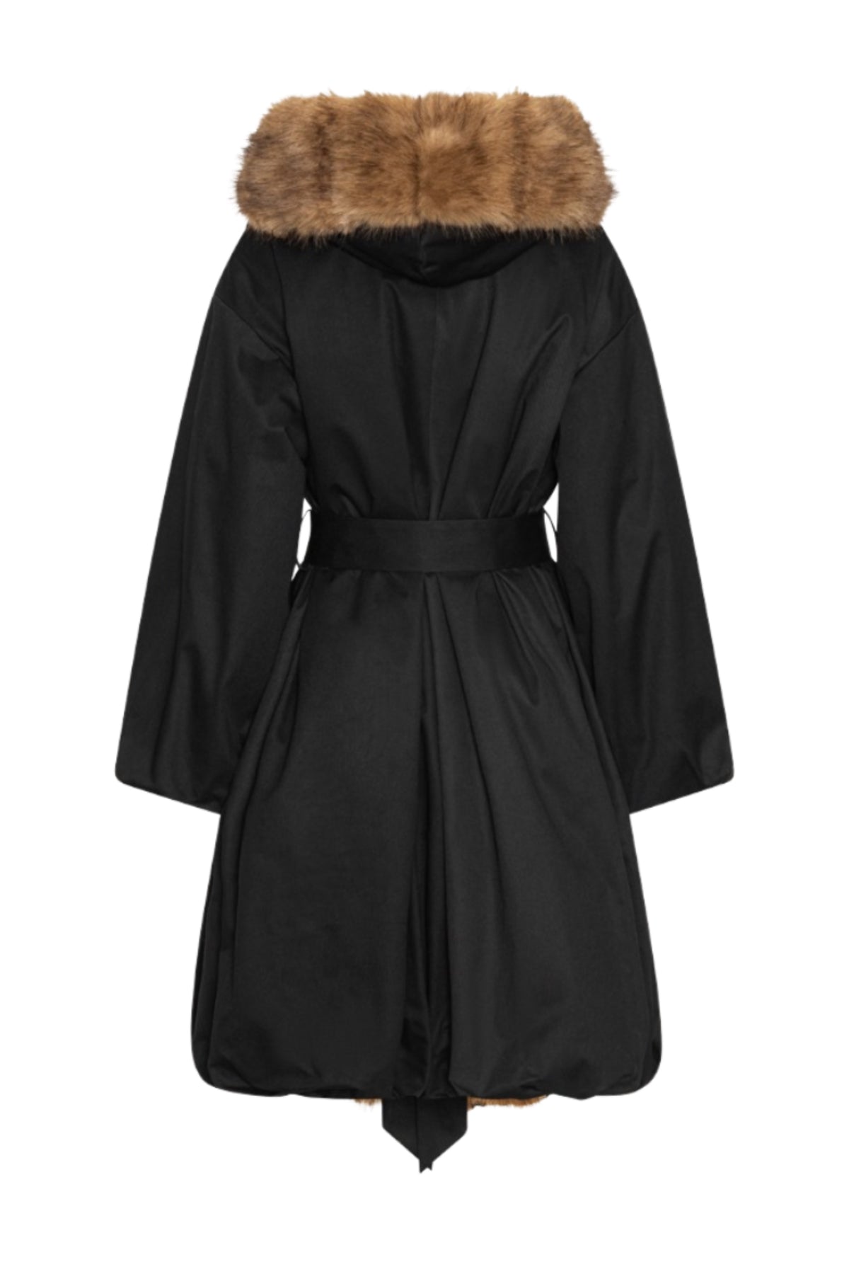 Faux Fur Collar Coat - Black