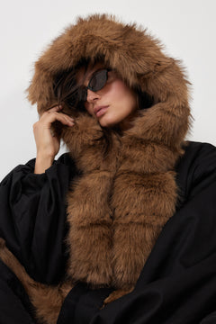 Faux Fur Collar Coat - Black