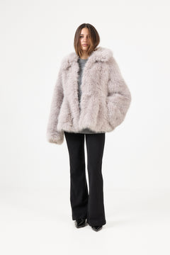 Faux Fur Flared Jacket - Alloy (Light Gray)