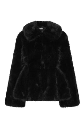 Faux Fur Flared Jacket - Svart
