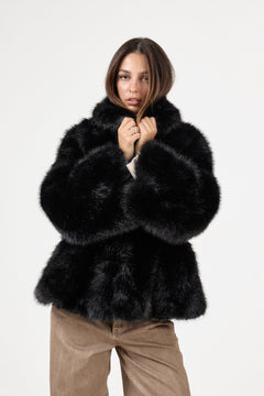 Faux Fur Flared Jacket - Black