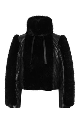 Faux Fur Leather  Jacket - Black