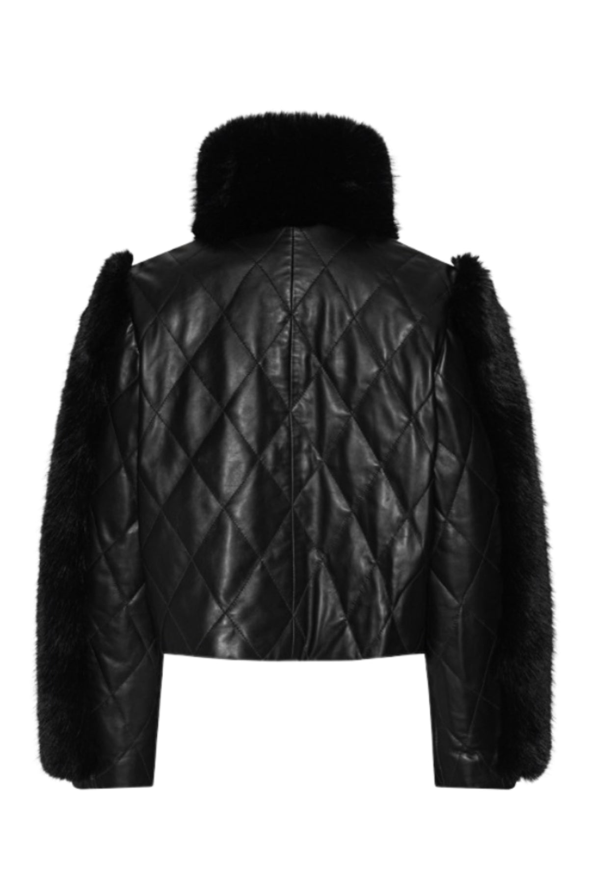 Faux Fur Leather  Jacket - Black