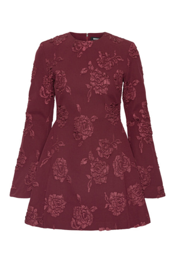 Jacquard Ls Mini Dress - Zinfandel