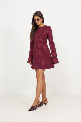 Jacquard LS Mini Dress - Zinfandel