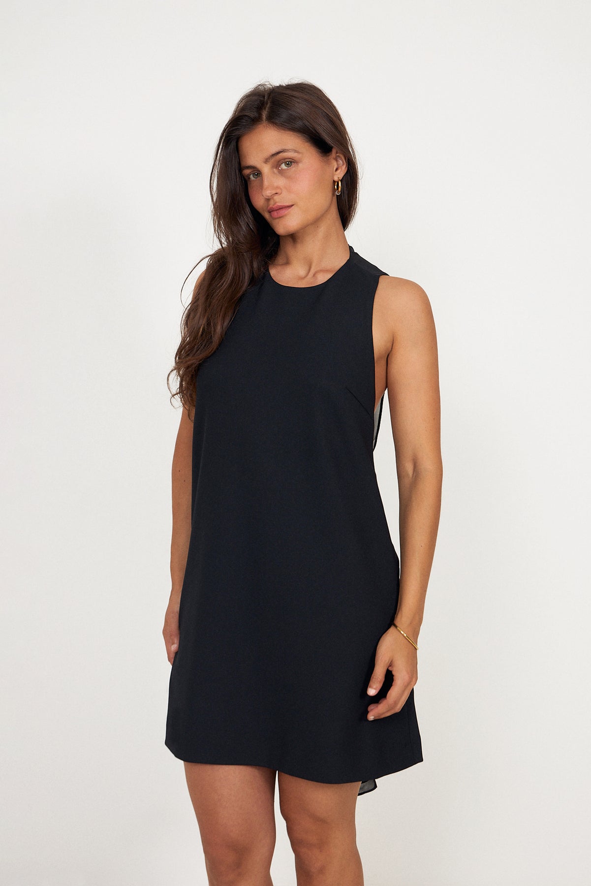 Crepe Mini A-Line Dress - Black
