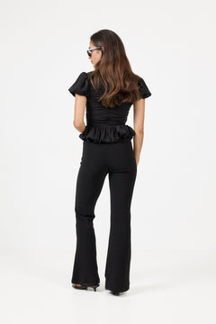 Ruched Puff Sleeve Top - Black