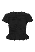 Ruched Puff Sleeve Top - Black