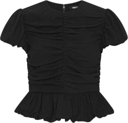 Ruched Puff Sleeve Top - Black