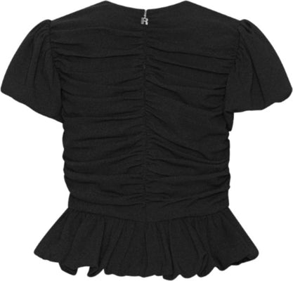 Ruched Puff Sleeve Top - Black