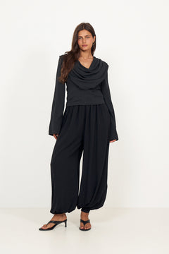 Balloon Pleated Pants - Black