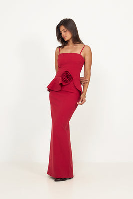Long Flower Strapless Dress - Scooter Red