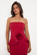 Long Flower Strapless Dress - Scooter Red