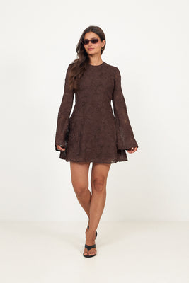 Flower Mesh Ls Mini Dress - Molé