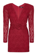 Lace V-Neck Mini Dress - Scooter Red
