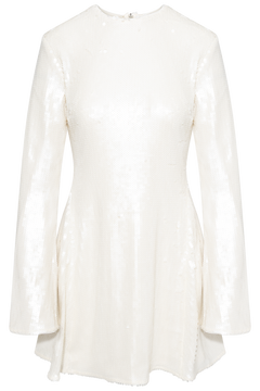 Sequins LS Flared Mini Dress - Egret
