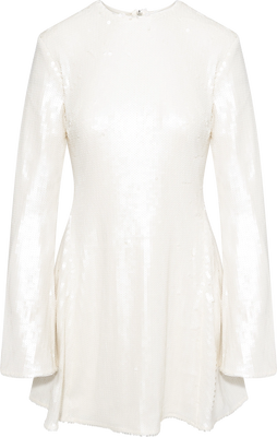 Sequins LS Flared Mini Dress - Egret