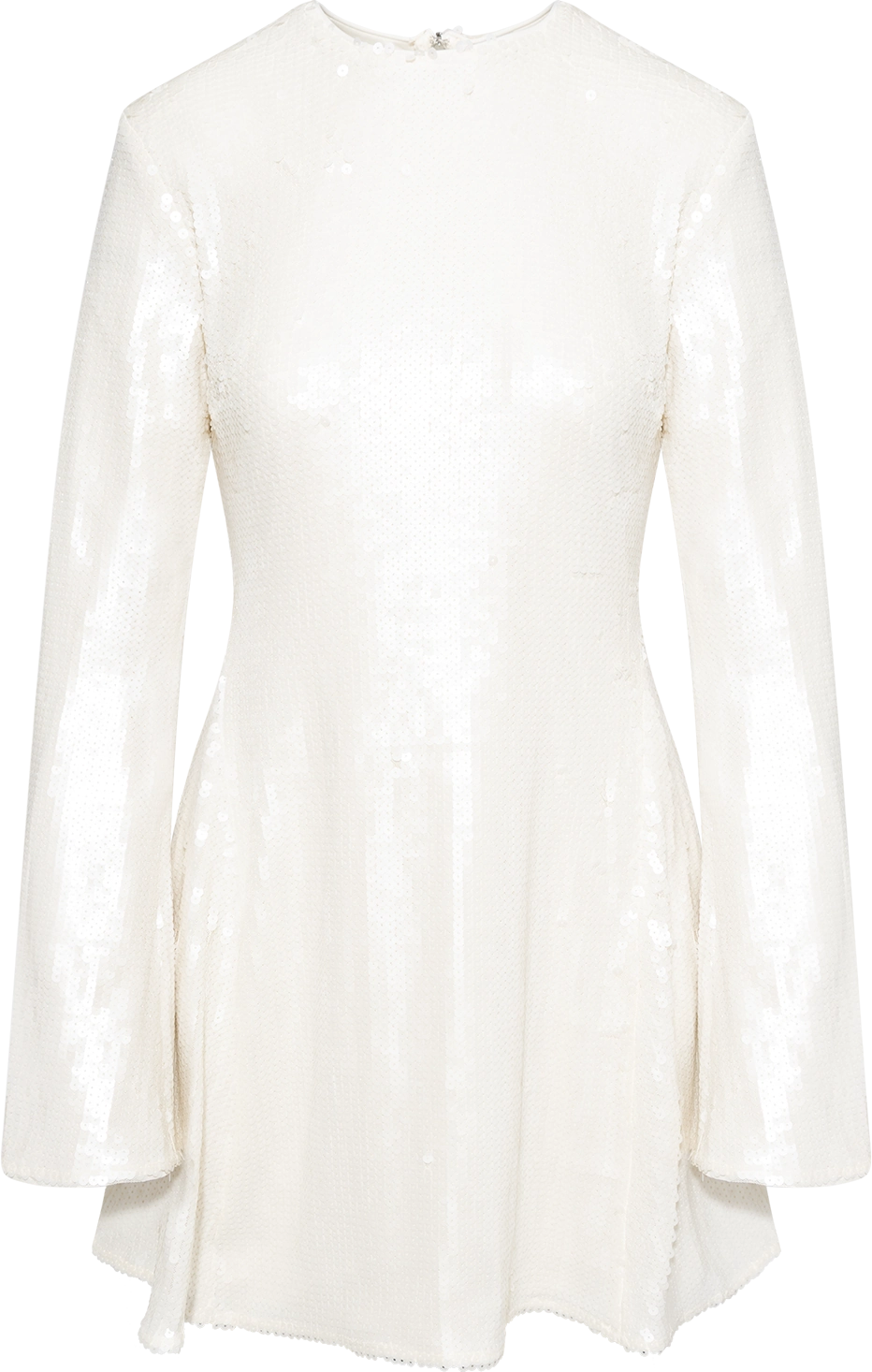 Sequins LS Flared Mini Dress - Egret
