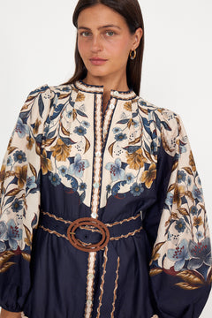 Golden Nature Mini Dress - Navy Blue