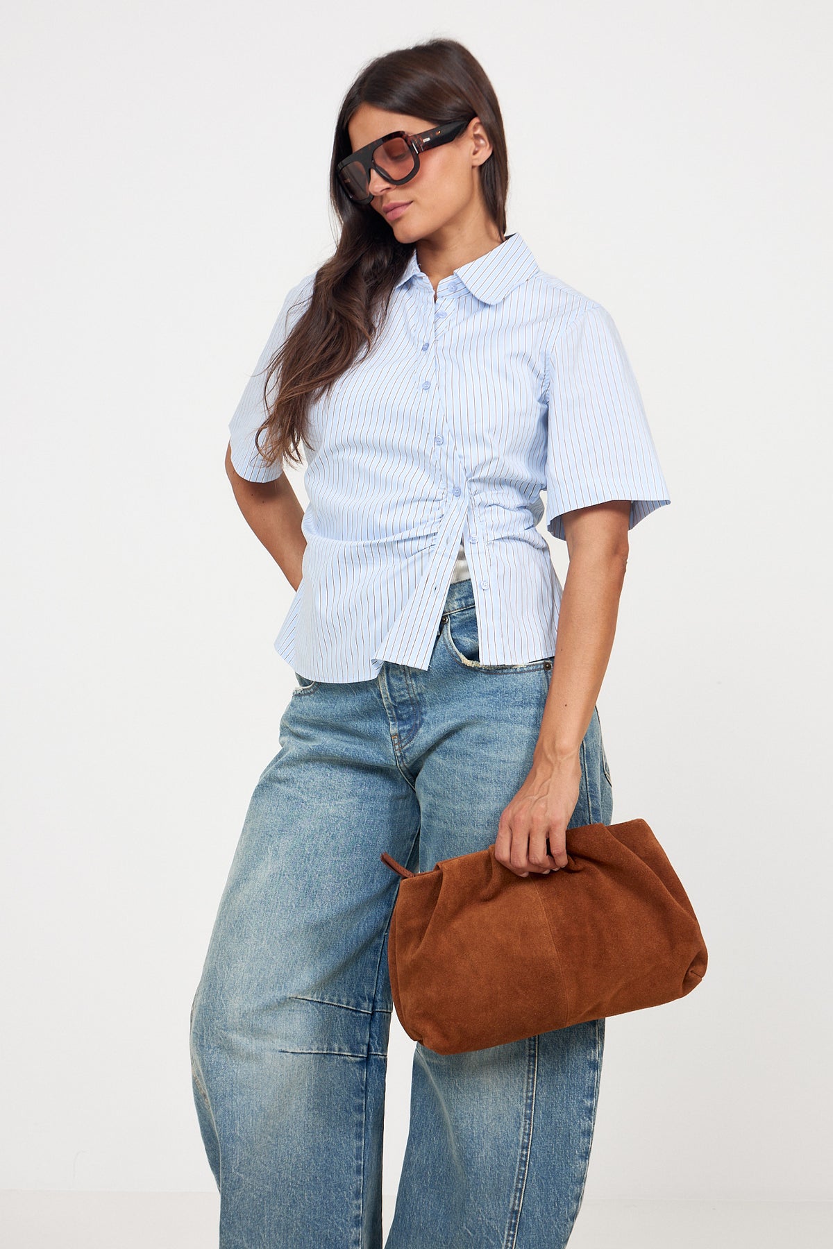 Suede Clutch Bag - Cognac Brown