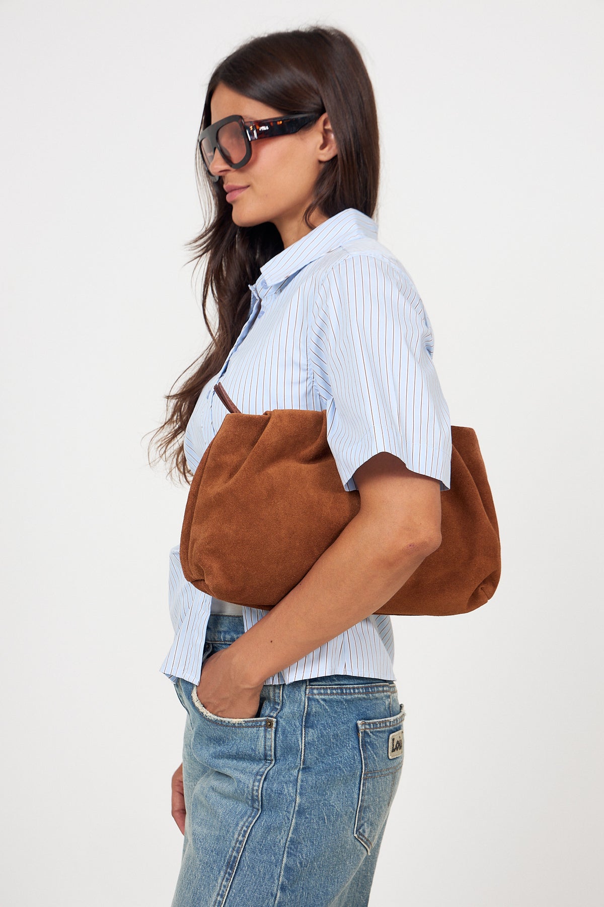 Suede Clutch Bag - Cognac Brown