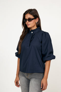 Ella Blouse - Marine Poplin