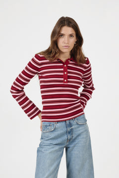 Marte Ls Stripe Polo - Red