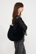 Oskan Hobo Soft Suede Leather Studded - Black