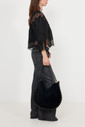 Oskan Hobo Soft Suede Leather Studded - Black