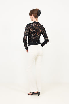 Yaslacey Ls Lace Top S - Black