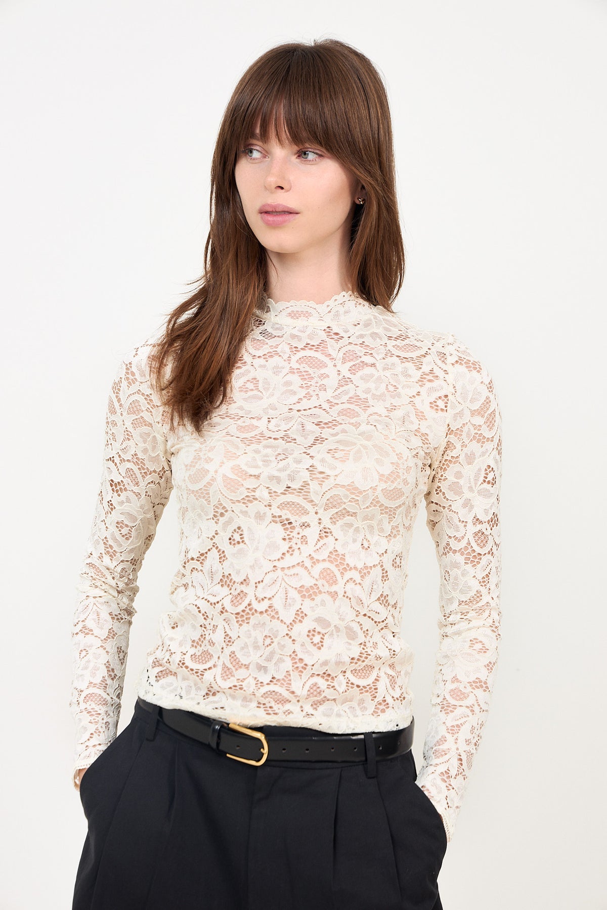 Yaslacey Ls Lace Top S - Pristine