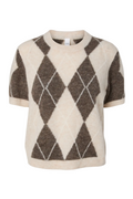 Y.A.S Yasjohi Kortärmad Stickad Tröja - Oatmeal Taupe Gray + Pristine Harlequin