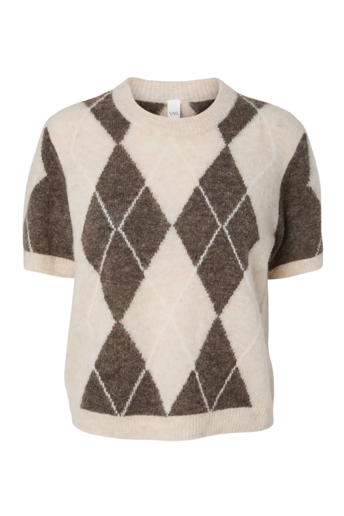 Y.A.S Yasjohi Kortärmad Stickad Tröja - Oatmeal Taupe Gray + Pristine Harlequin