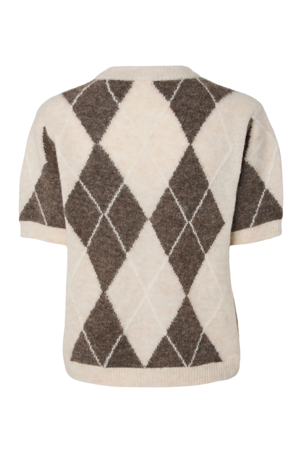Y.A.S Yasjohi Kortärmad Stickad Tröja - Oatmeal Taupe Gray + Pristine Harlequin