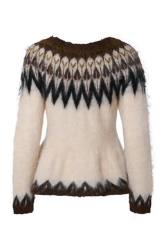 Yasismia Ls Mohair Blend Knit Pullover - Fog Ismia Pattern