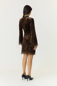 Yasvellia Ls Short Lace Dress.- Show - Coffee Bean