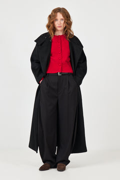 Caroline Wool Funnel Coat - Black