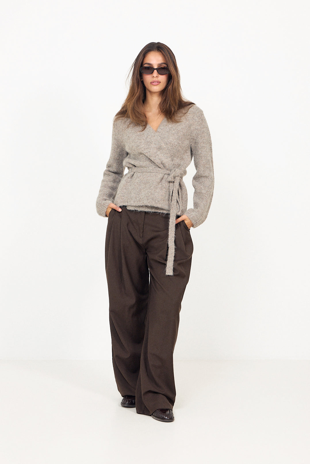 Gabriella Ls Knit Belt Cardigan - Steel Gray