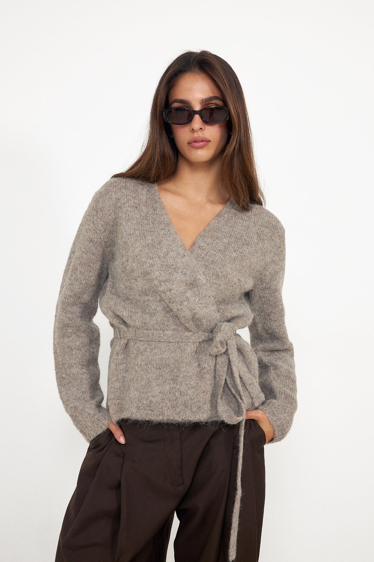 Gabriella Ls Knit Belt Cardigan - Steel Gray
