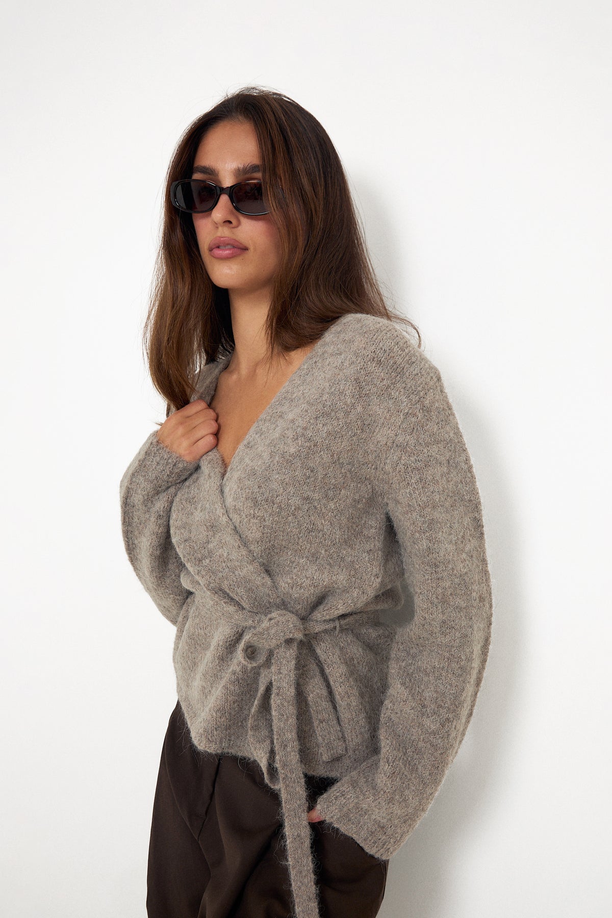 Gabriella Ls Knit Belt Cardigan - Steel Gray
