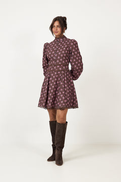 Disa Cord Mini Dress - Brown Floral