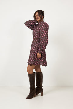 Disa Cord Mini Dress - Brown Floral