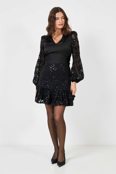 Lani Bling Lace Mini Dress - Black