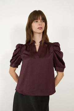 Roella Heavy Sateen Blouse - Burgundy